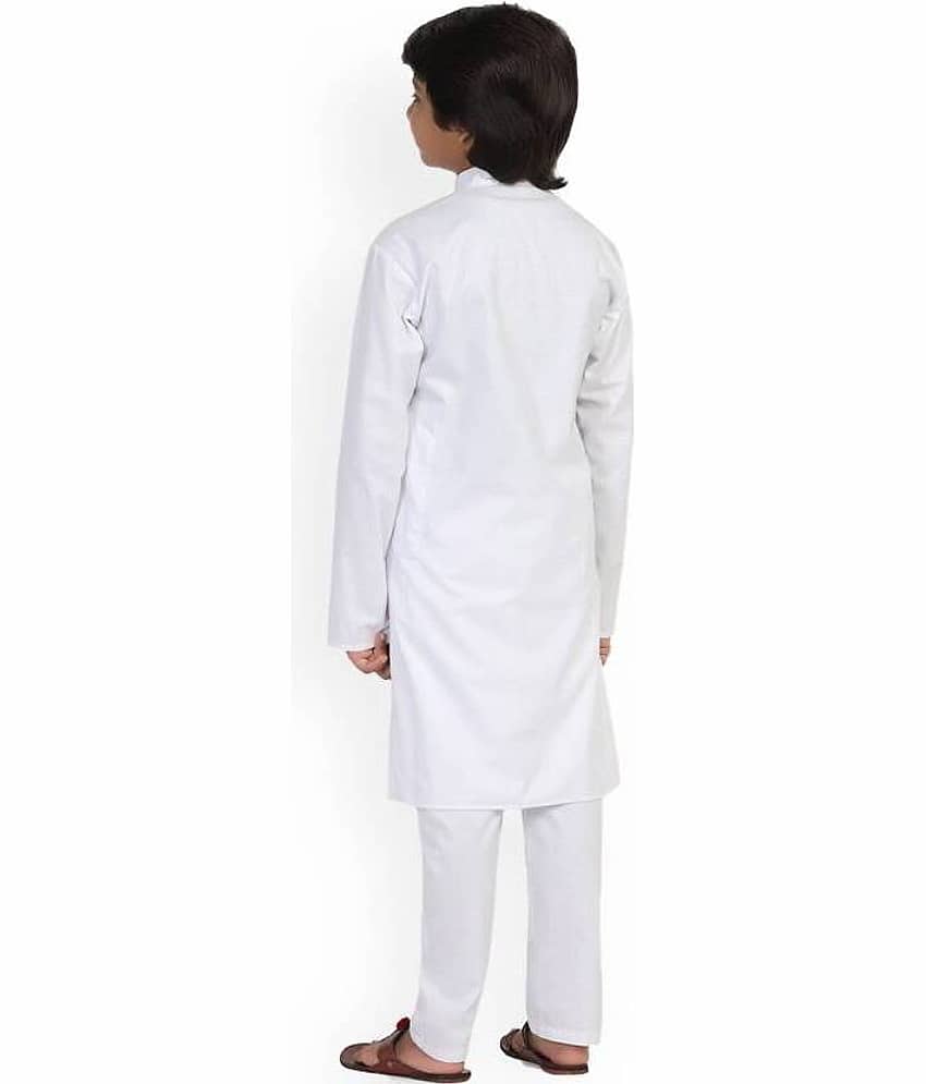 hrr Boys Cotton Blend Solid - Pattern Kurta Pyjama Set ( White , Pack of 1 ) view 2