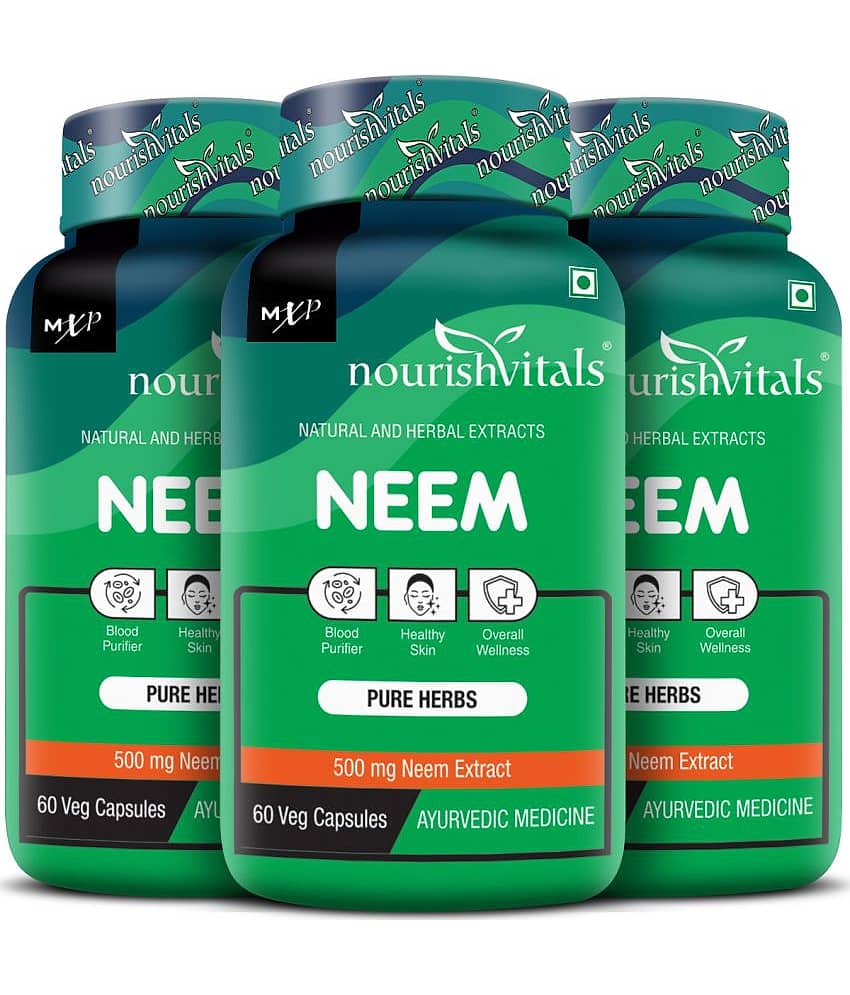 NourishVitals Neem Pure Herbs, 500 mg Neem Extract, Blood Purifier & For Healthy Skin, 60 Veg Capsules (Pack Of 3)