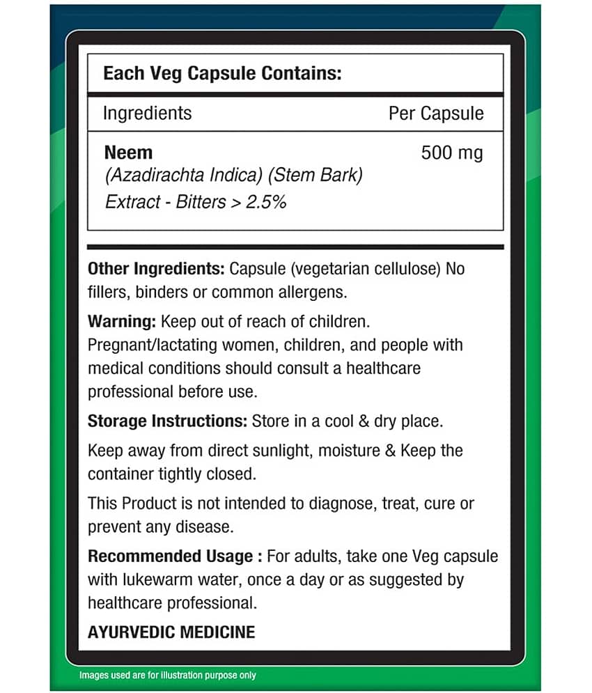 NourishVitals Neem Pure Herbs, 500 mg Neem Extract, Blood Purifier & For Healthy Skin, 60 Veg Capsules (Pack Of 3) view 2