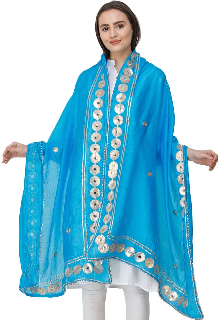 Vivid-Blue Dupatta from Amritsar Embellished with Patch Border view 2