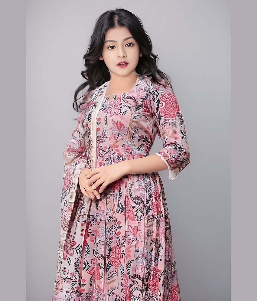 Aarya Designer Girls Cotton Blend Kurta with Trouser ( Pack of 1 , Pink ) view 2