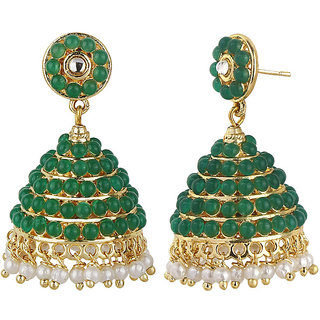Green Ruby Crystal Jhumki Green Circle Top Green Golden Brass Copper Earrings for Women's Fashion Jewelry view 2