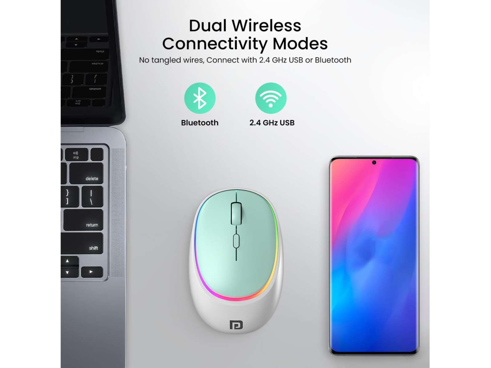 Portronics Toad IV, Rechargeable, Bluetooth + 2.4 GHz, Noiseless Clicks, Dynamic Lighting view 2