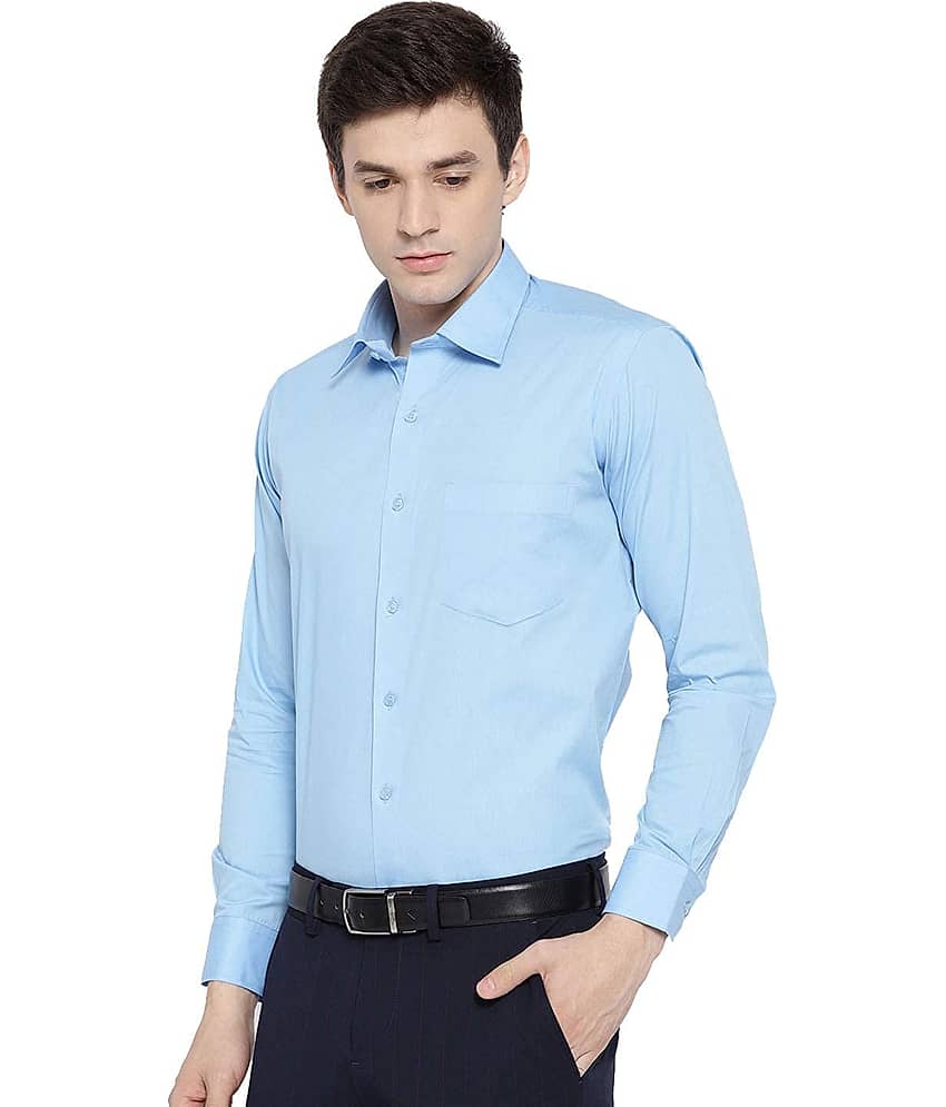 Makhanchor Cotton Blend Regular Fit Full Sleeves Men's Formal Shirt - Blue ( Pack of 1 ) view 2