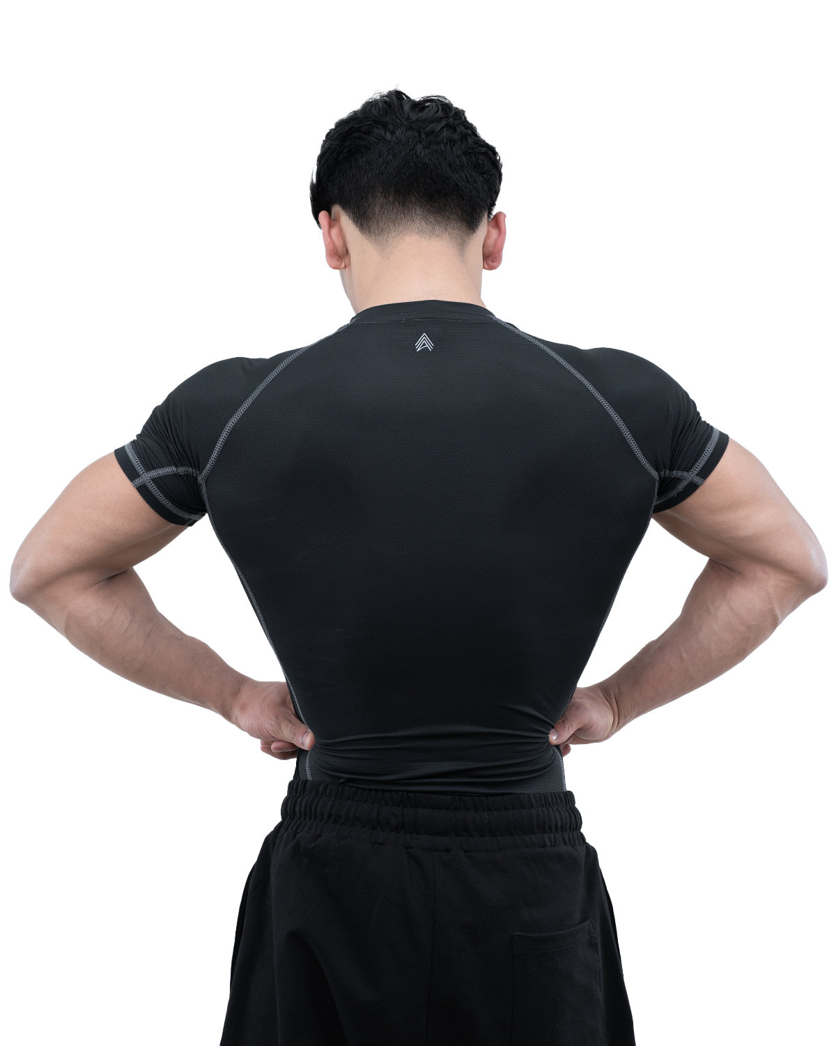 Athflex Men’s Muscle Fit Half Sleeve Textured Compression T-Shirt – Quick Dry, Textured Fabric,Superhero Look ,Stretchable Sportswear for Workout,Fitness & GYM - black/M view 2