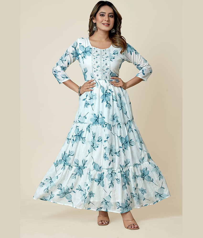 SARRAS Cotton Printed Flared Women's Kurti - White ( Pack of 1 )