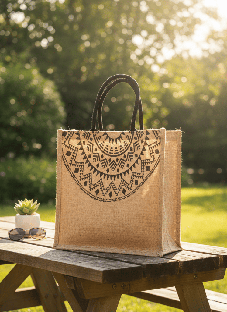Printed Jute Tote Bag view 2