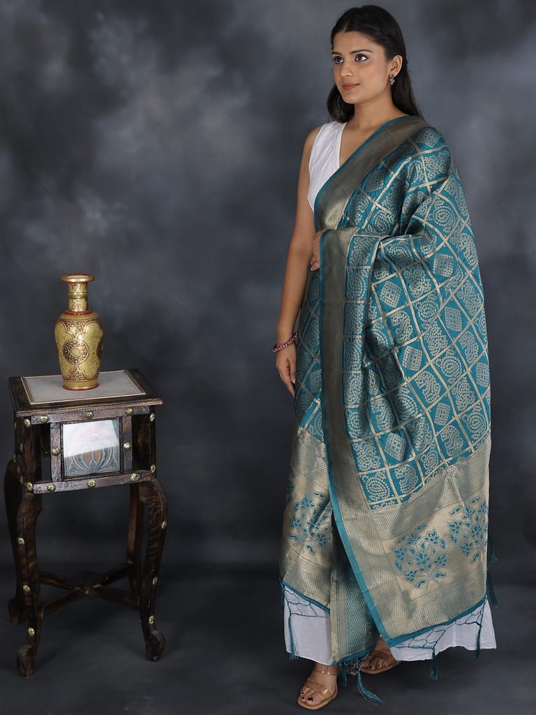 Emerald Bandhani Gharchola Dupatta with Zari Weave and Brocaded Border view 2