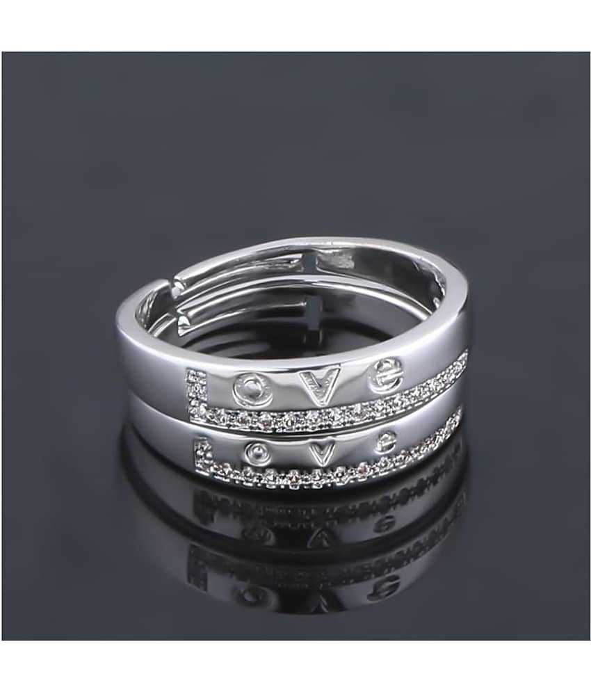 SILVERSHINE,silver plated ring simbol of love decorated of diamond adjustable couple ring for men and women. view 2