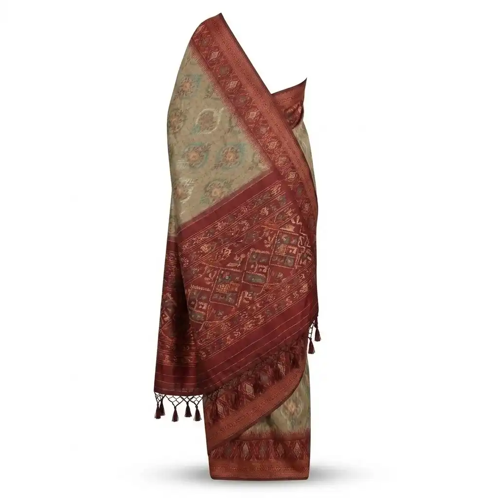 Sambalpuri Golden Diamond Heritage Ikat Handloom Saree view 2