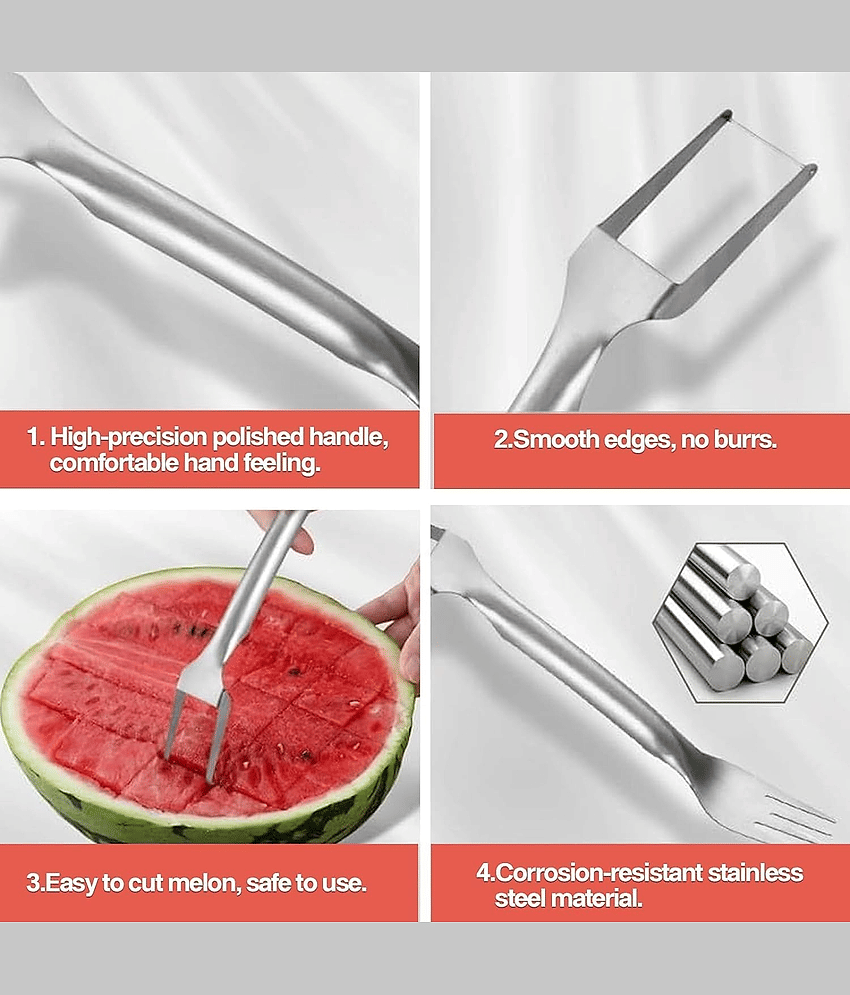 2-in-1 Watermelon Slicer and Fork Combo – Stainless Steel Fruit Cutter Tool view 2