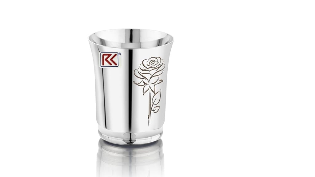RK Stainless Steel Water Glasses Economic Pari-7 Design with Laser Flower Design | Capacity: 300 ML | Set of 4 Glasses view 2