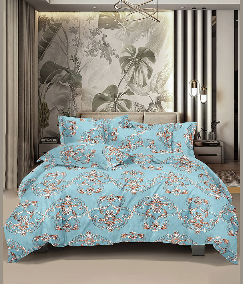 HONOR YOUR HOME Poly Cotton 1 Double Bedsheet with 2 Pillow Covers ( Blue )