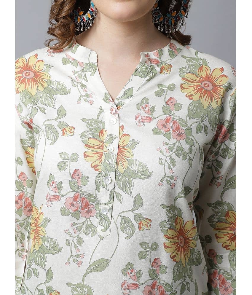 Pistaa Viscose Printed Front Slit Women's Kurti - Green ( Pack of 1 ) view 2