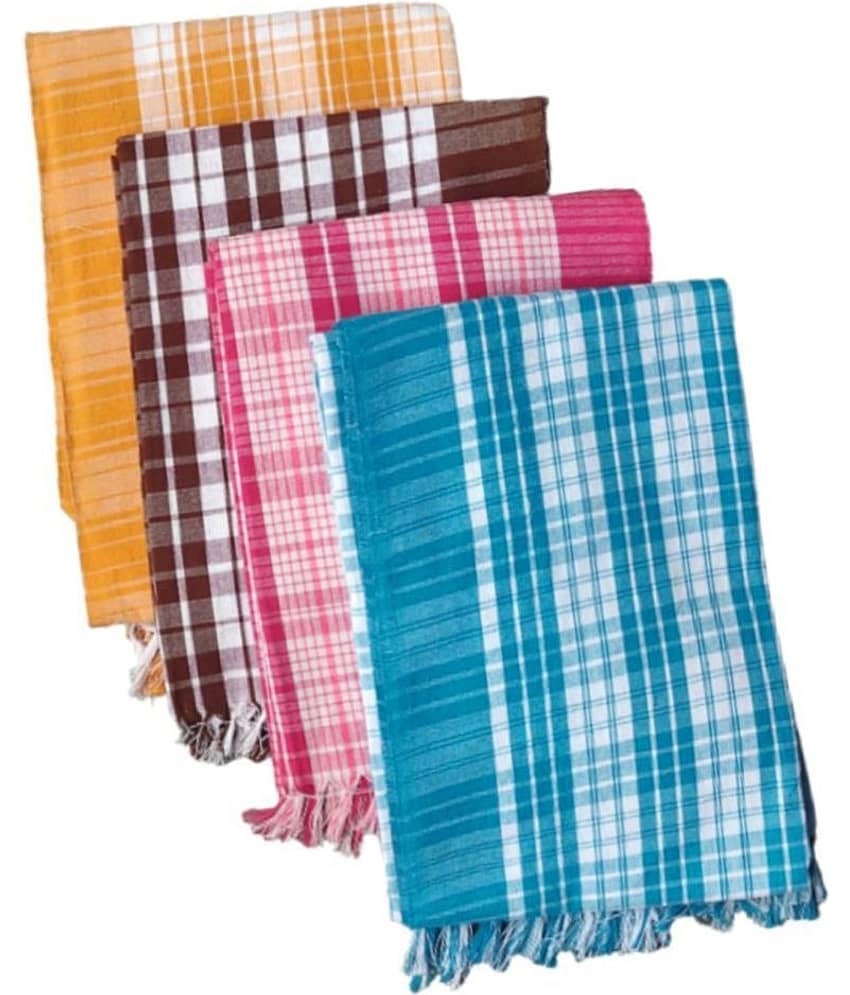 KAKUMANU - Multicolor Cotton Checks Bath Towel (Pack of 4) view 2