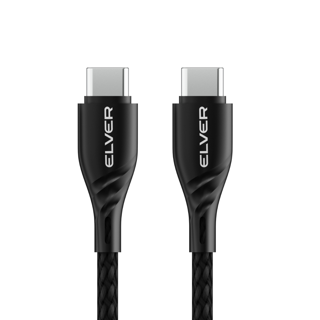 Elver USB-C to USB-C Cable, 65W Fast Charging, 1.2M Length, 480Mbps Data Speed, Tangle-Free - Black