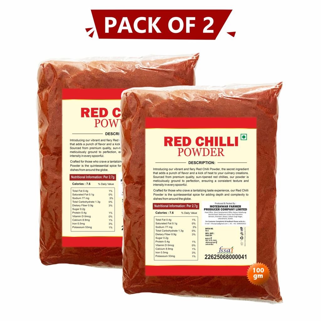 Red Chilli Powder 100 gm Pack of 2 by Moteshwar Farmer Producer - Pure & Natural Red Chilli for Daily Use. view 2
