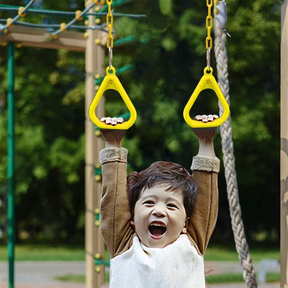 REZNOR Gym Trapeze Ring with Chain Set for Kids/Adults Sports Outdoor & Indoor Gym Swing, Green view 2
