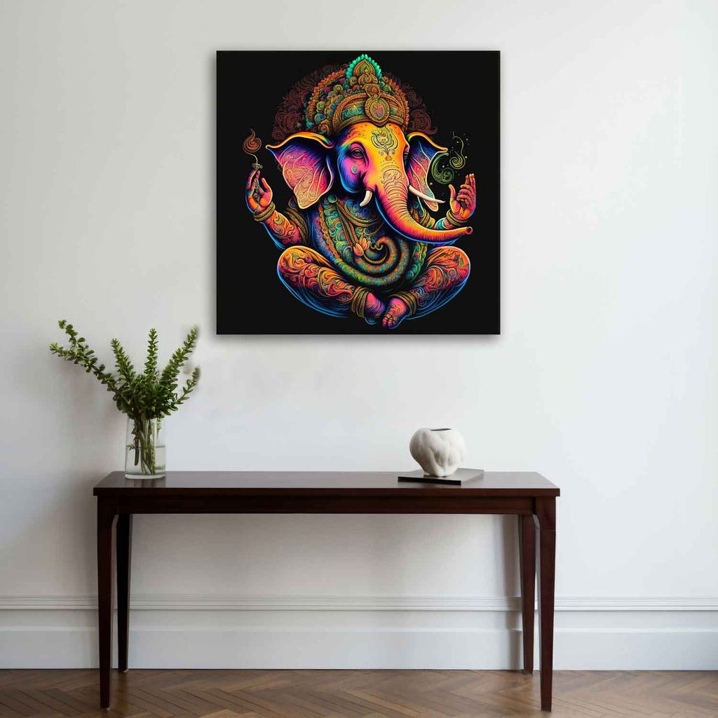 GANESHA MULTICOLOR PAINTING 24in x 24in WITH BLACK FRAME