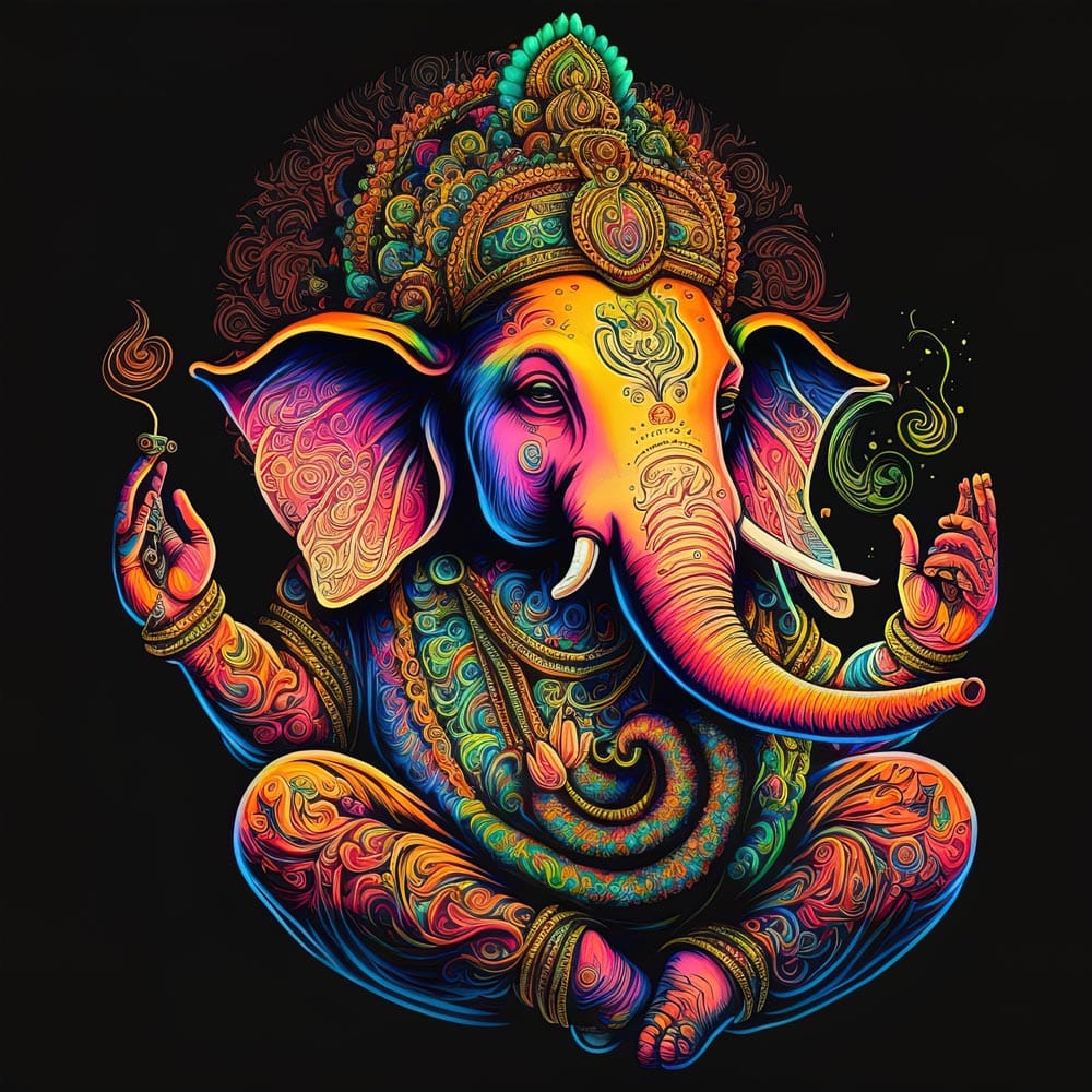 GANESHA MULTICOLOR PAINTING 24in x 24in WITH BLACK FRAME view 2