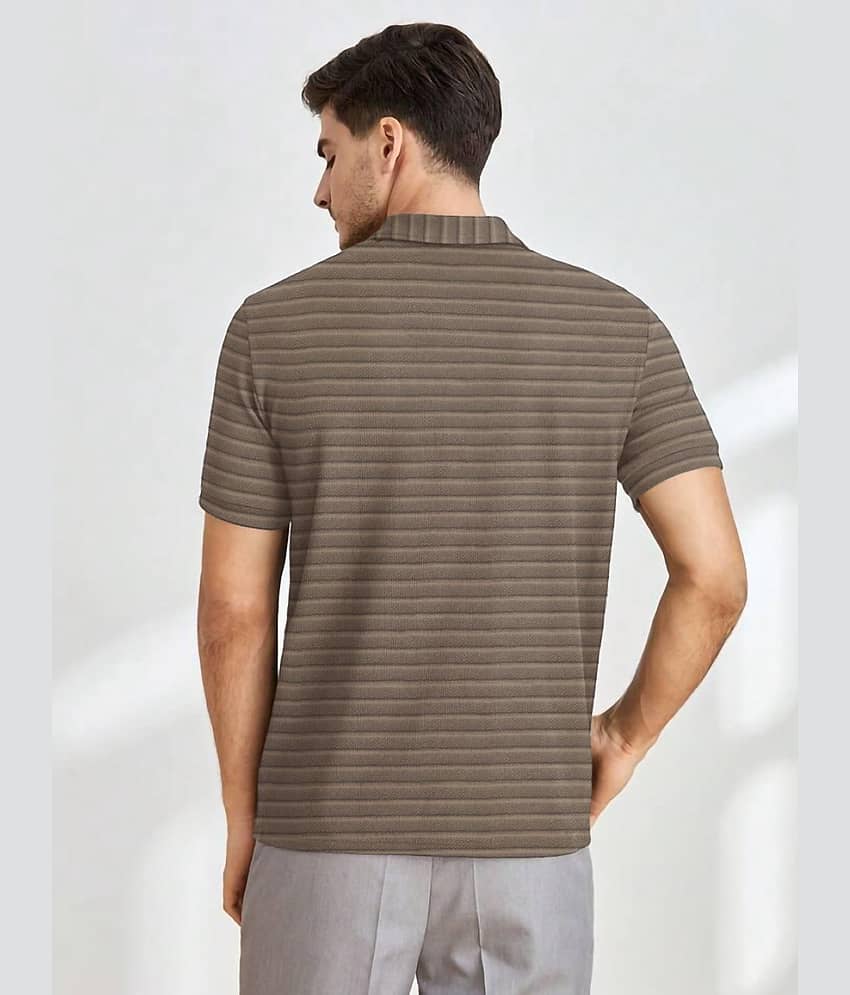 The Dry State Polyester Regular Fit Striped Half Sleeves Men's Mandarin Collar T-Shirt - Brown ( Pack of 1 ) view 2