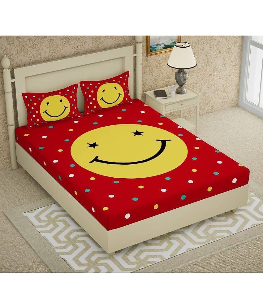 Cosito Cotton 1 Double Bedsheet with 2 Pillow Covers ( Red )