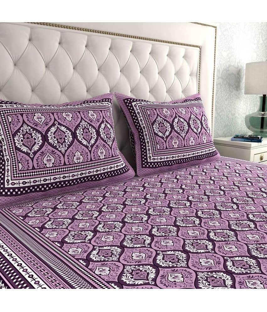 Cosito Cotton 1 Double Bedsheet with 2 Pillow Covers ( Purple ) view 2
