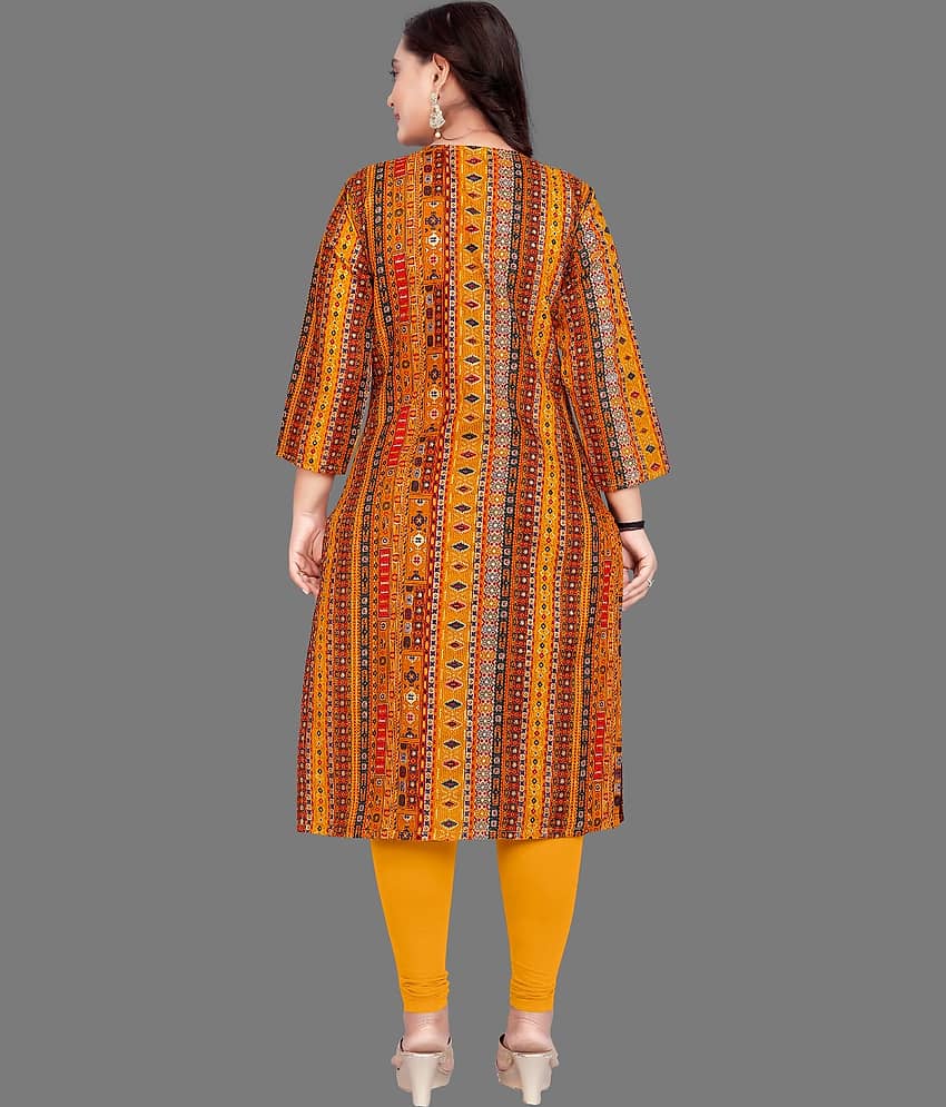 AMTHI Pack of 1 Cotton Blend Printed Straight Women's Kurti - ( Yellow ) view 2