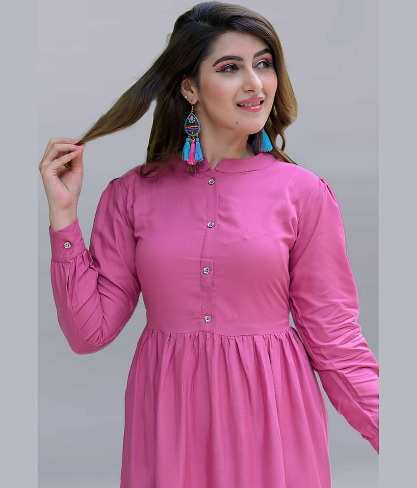 ZAMAISHA Women Rayon Solid Fit & Flare Dress ( Pink ) view 2