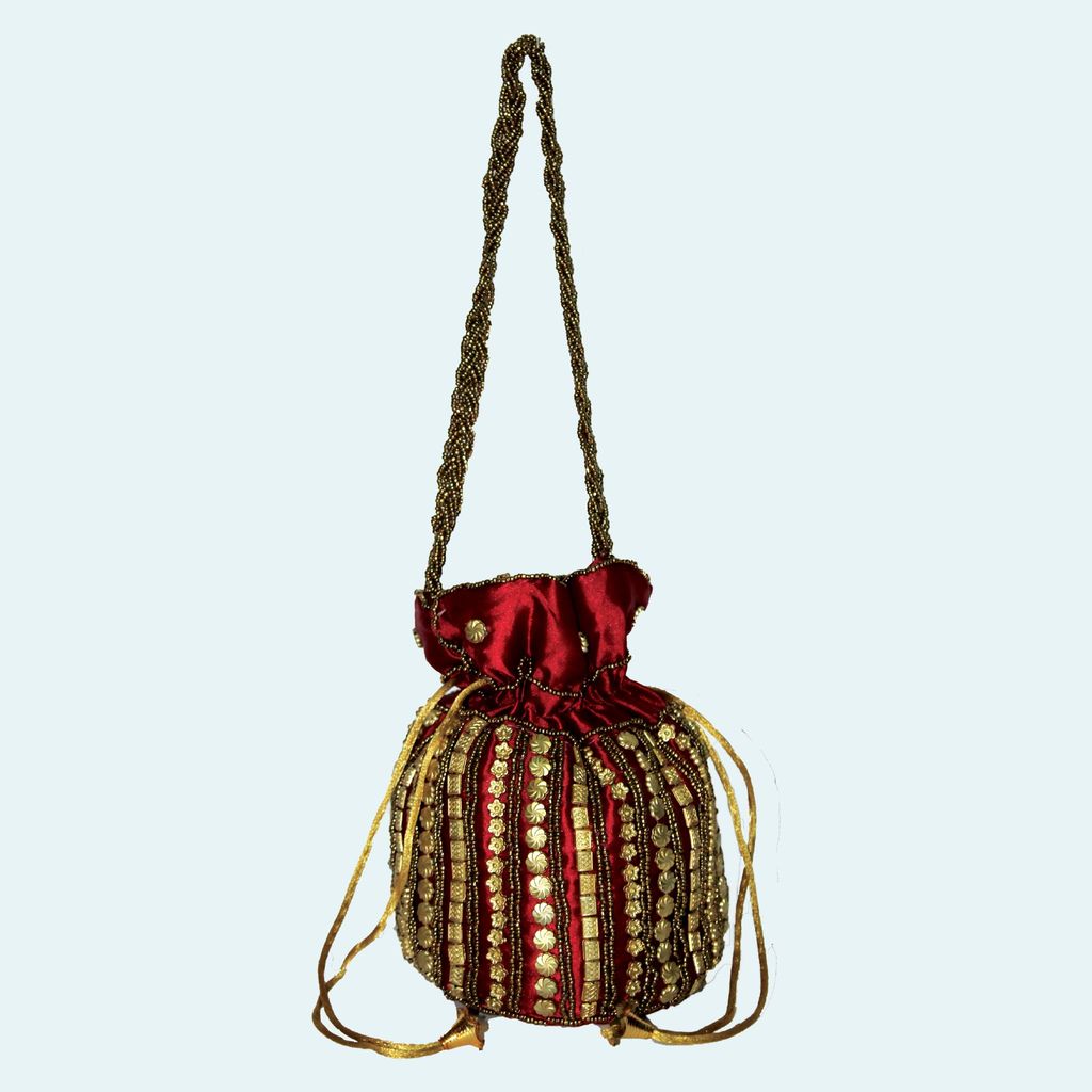 Tribes India Handmade Dull Beads Potli with Golden Embroidery : G&A(GJ) view 2