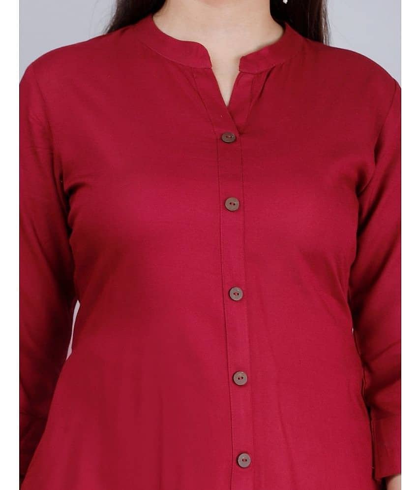 MAUKA - Maroon Front Slit Rayon Women's Stitched Salwar Suit ( Pack of 1 ) view 2