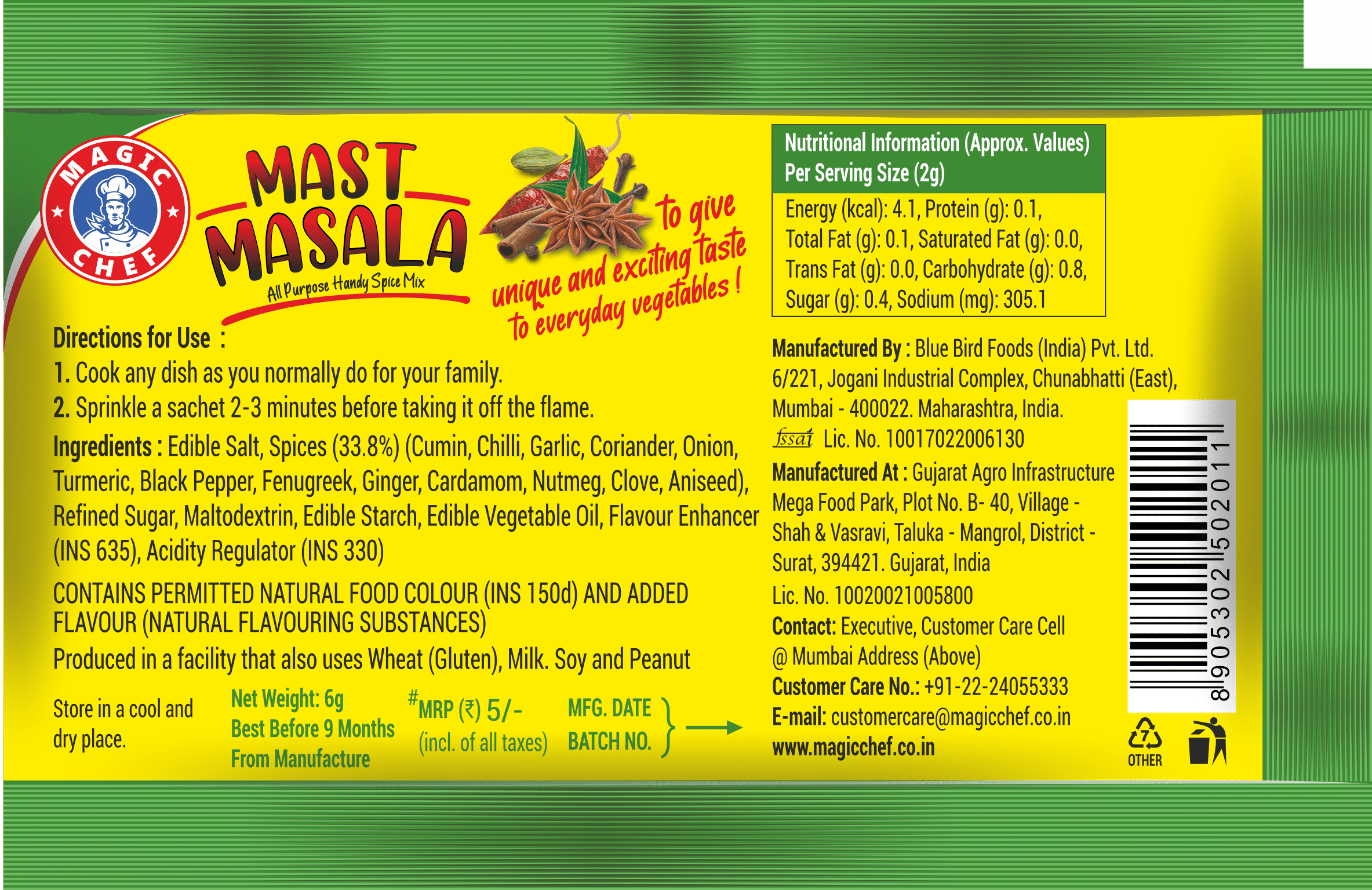 Blue Bird Magmic Chef Mast Masala, 6 gm view 2