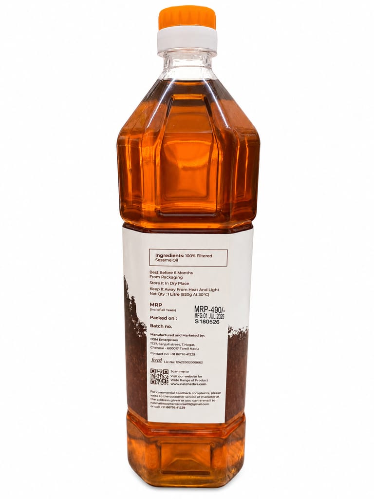 Natchathra Cold Pressed Sesame Oil 1 Litre / chekku oil view 2