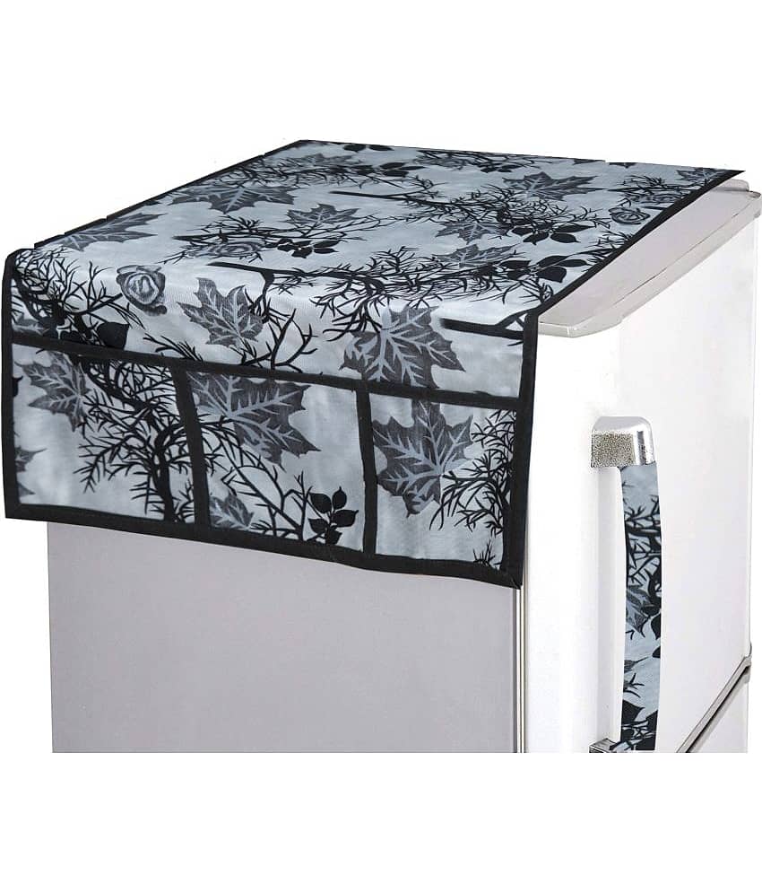 Crosmo Polyester Floral Printed Fridge Mat & Cover ( 64 18 ) Pack of 5 - Gray view 2