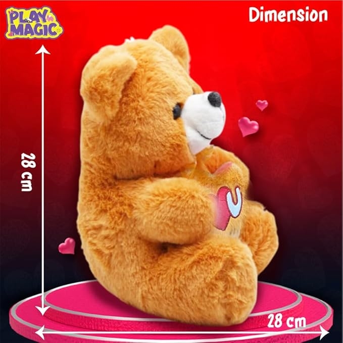 PlayMagic Teddy Bear - Brown with Heart - 28 cm view 2