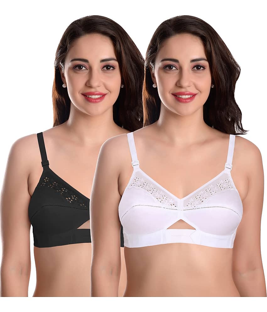 Featherline Pack of 2 Cotton Non Padded Women's Everyday Bra ( Black,White ) SONNET COTTON