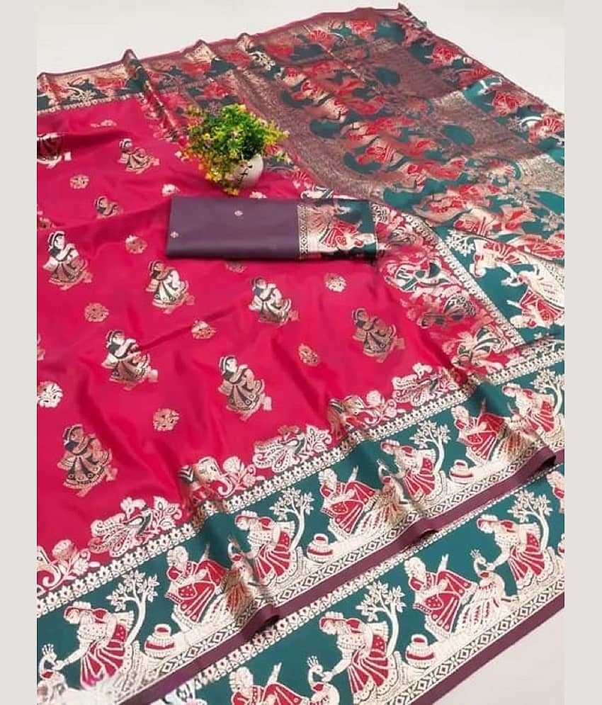 Indesa Art Silk Solid Baluchari Saree With Unstitched Blouse Piece ( Orange )