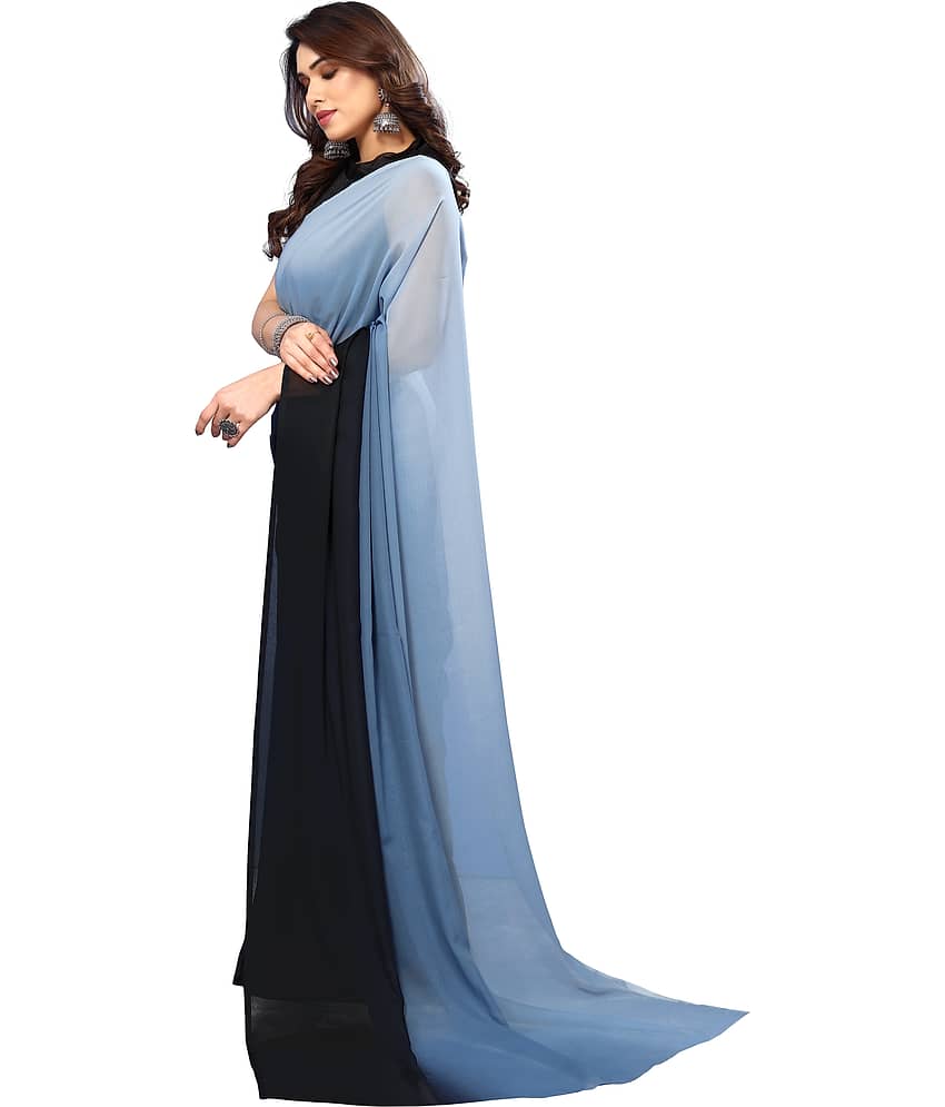 ANAND SAREES Georgette Solid Kasavu Saree With Unstitched Blouse Piece ( Grey ) view 2