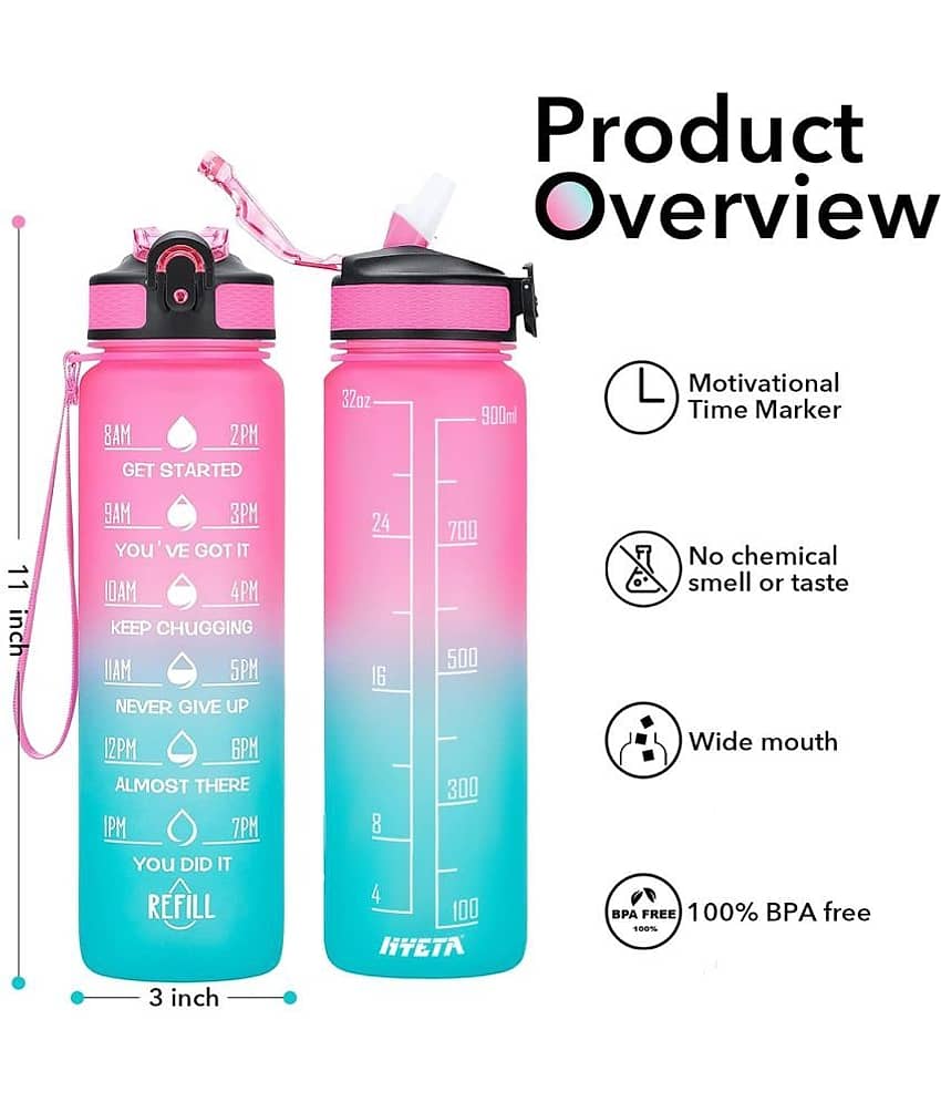 Water Bottle with Times to Drink and Straw, Motivational Time Marker Water Bottles with Strap (Multi Colour) view 2