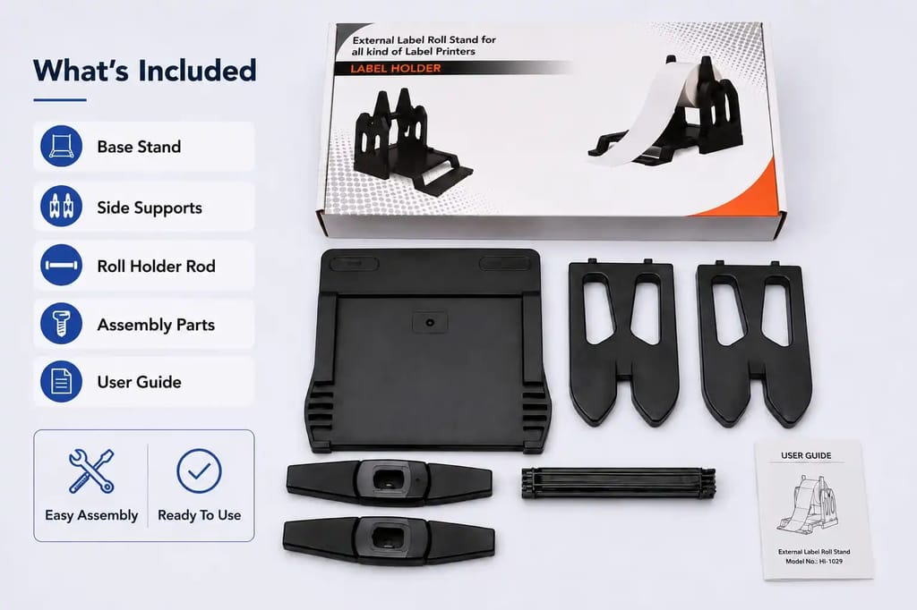 Thermal Label Holder – Universal Label Roll Stand for Barcode & Taffeta Rolls | Compatible with TSC, Zebra & Godex Printers view 2