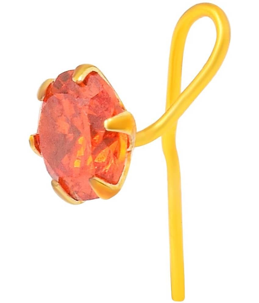 ADMIER Gold plated brass round shape faux orange diamond cz fashion nose pin for girls women view 2
