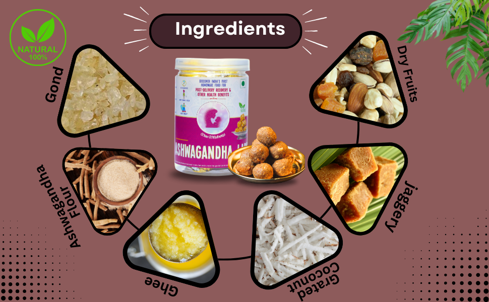 Maa Mitahara -- Ashwagandha Laddu Ayurvedic Herb Ashwagandha Laddu with Jaggery | Pure Cow Ghee | Fight Anemia & Boost Hemoglobin | Tasty and Fresh Ashwagandha Laddu- 500 gm view 2