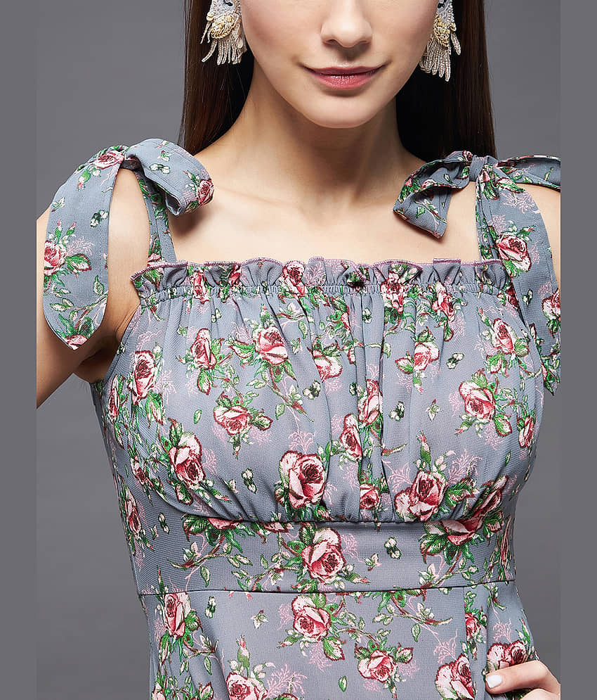 Miss Chase Women Georgette Printed Cut Out Dress ( Grey ) view 2
