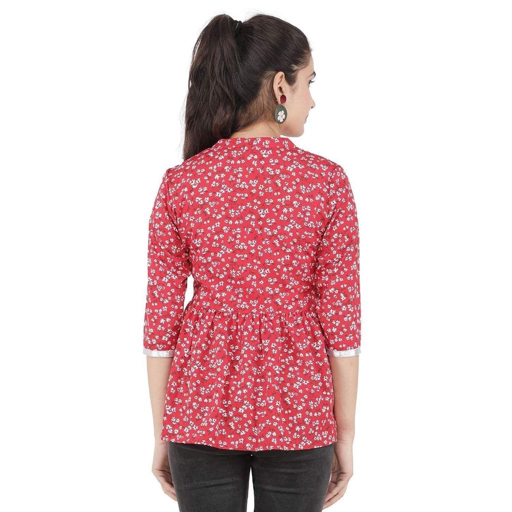 KULFI Women's Pink Floral Print Polyester Top view 2