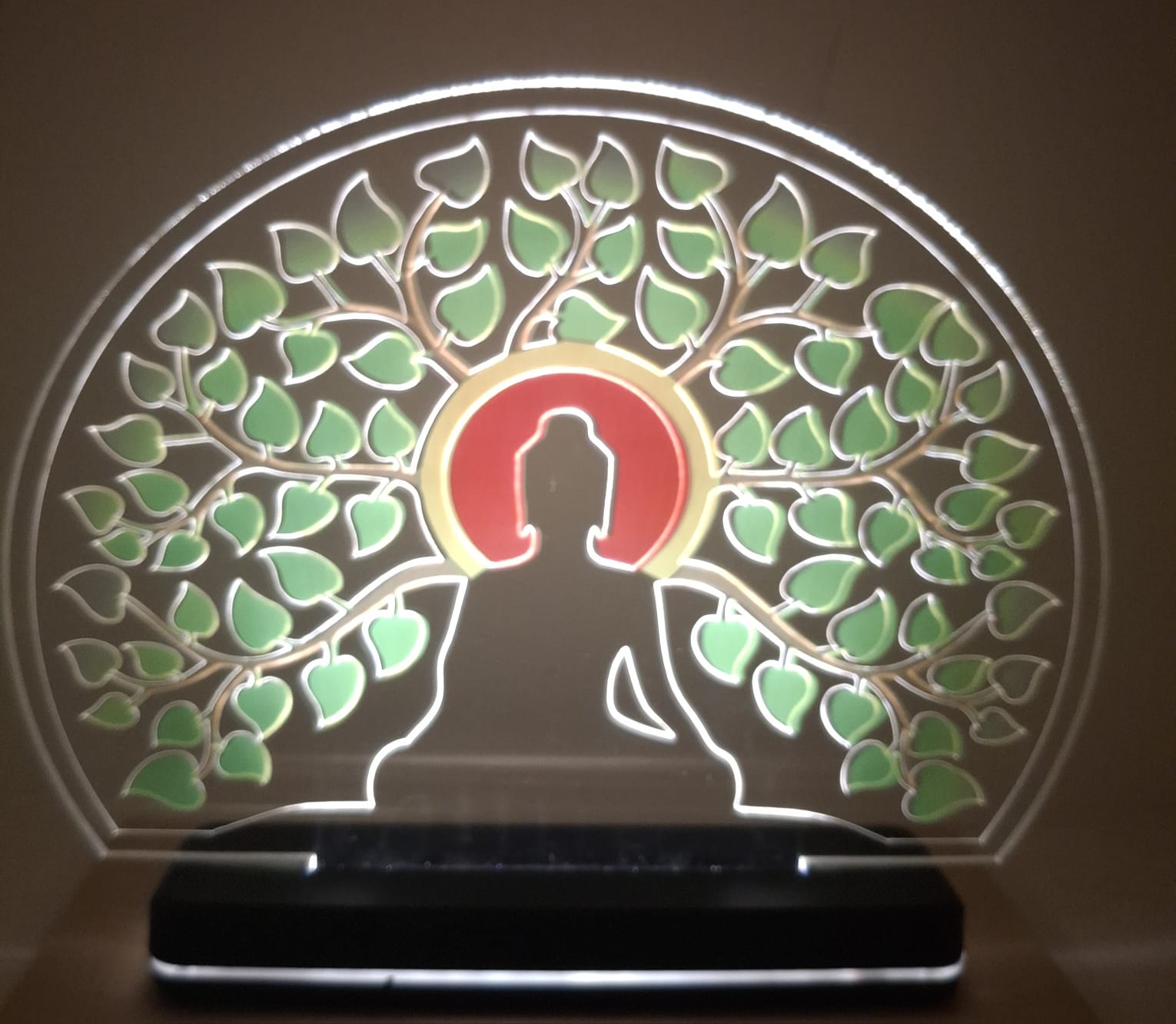 Gifting Budha in Acrylic engraving with UV printing .with led rgb chargeable base