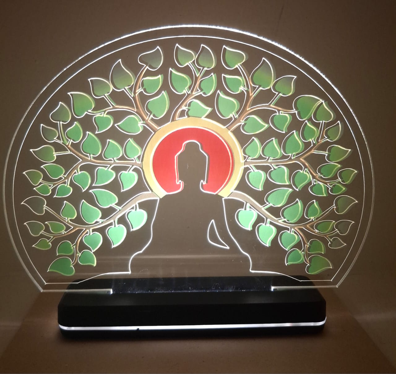 Gifting Budha in Acrylic engraving with UV printing .with led rgb chargeable base view 2