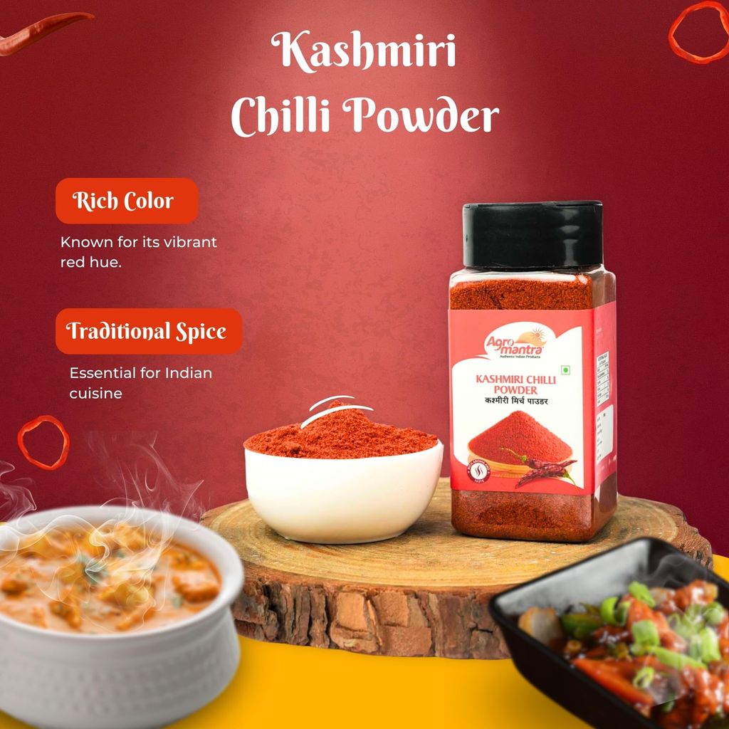 Agro Mantra Kashmiri Chilli Powder 100g | Vibrant Red Color & Mild Heat | Sourced from India | Perfect for Curries, Tandoori Dishes, Biryanis & Marinades | Fresh & Preservative-Safe view 2