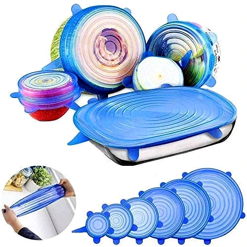 Dc Set of 6 Pcs Silicone Stretch Lids- Silicon Lids and Covers - Food Fresh Saver Cover, Freezable, Microwavable Cover Stretchable Covers for Bowls, Cups, Pots, 6-Pack of Various Sizes (Multicolour) by GIR FARMER