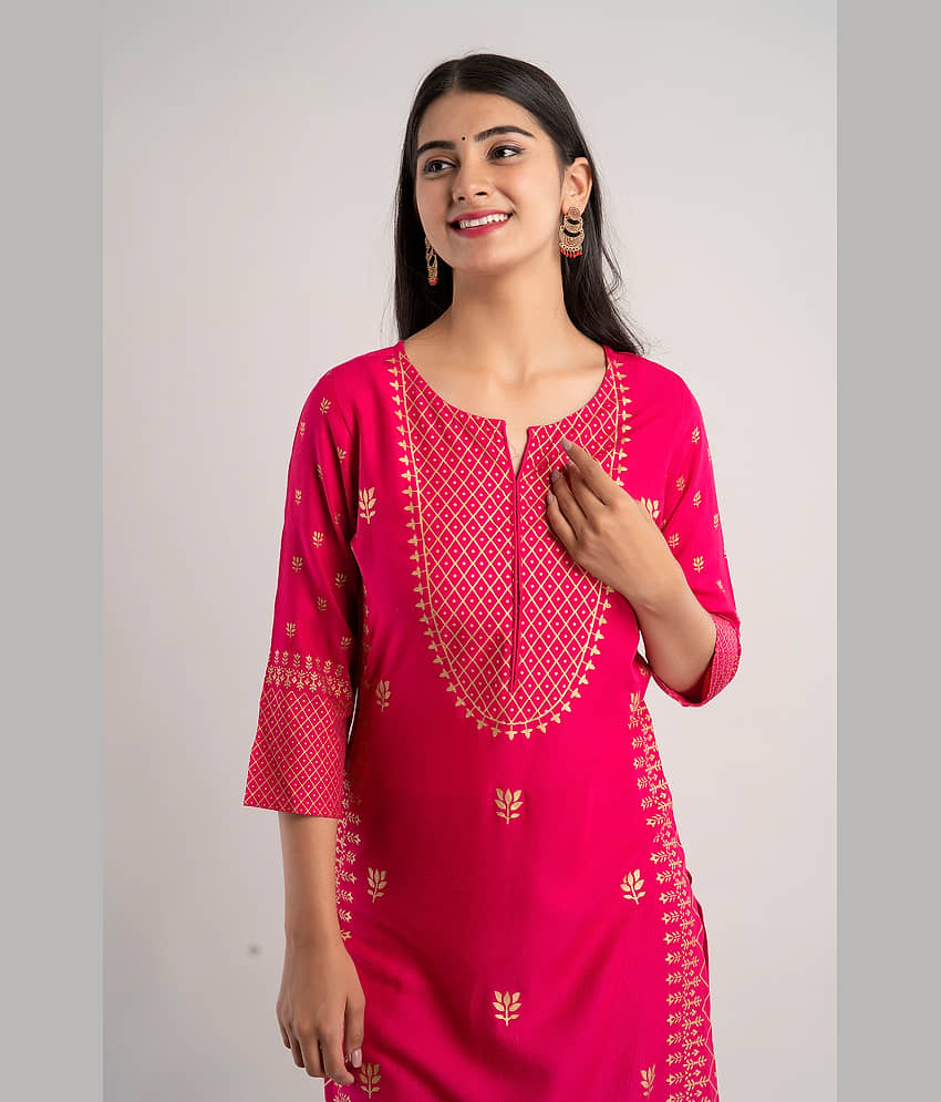 MAUKA - Pink Rayon Women's Straight Kurti ( Pack of 1 ) view 2