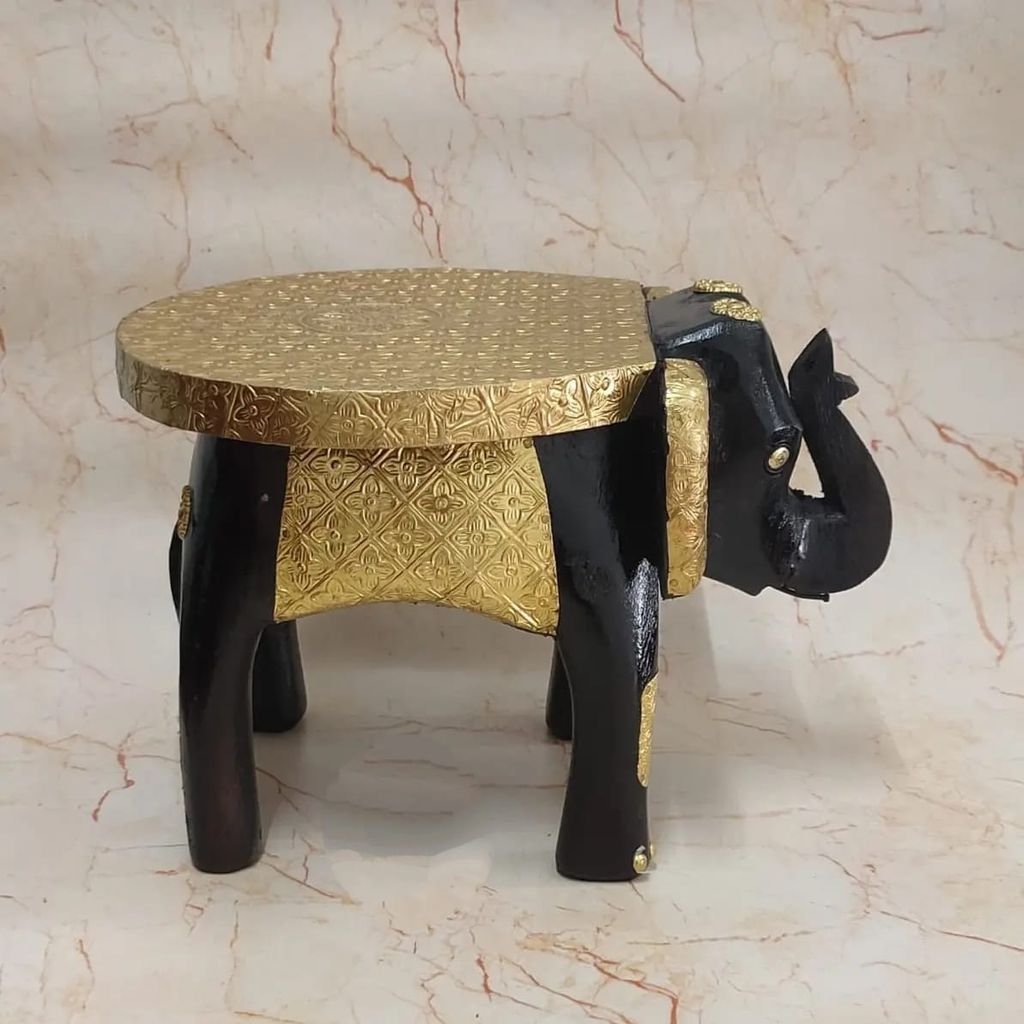 Wooden Elephant Brass Inlay view 2